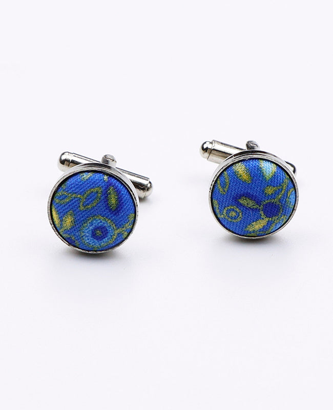 Manschettenknöpfe Liberty Blau n°3 aus Baumwolle «Gaspard»