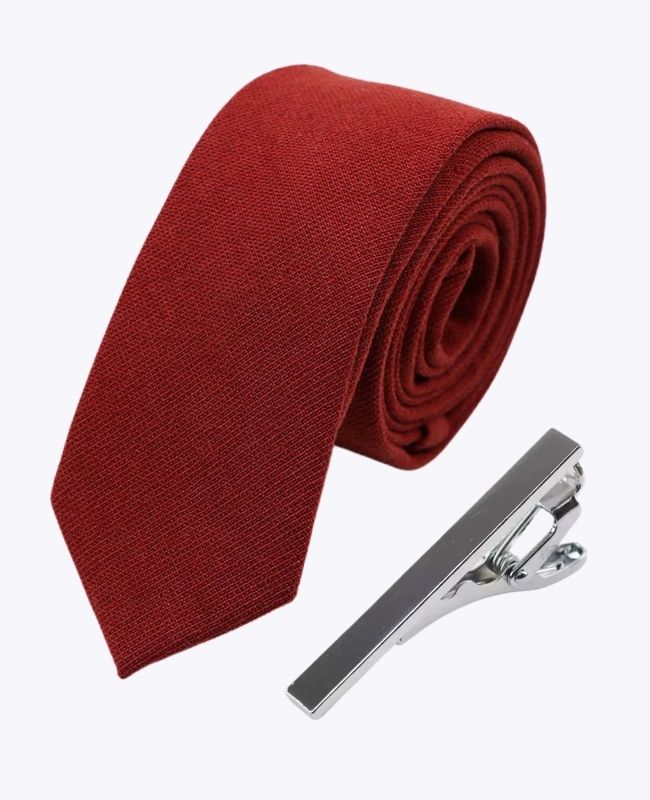 Krawatte + Krawattenklammer Terracotta Herren aus Baumwolle «Edgard»