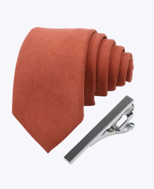 Krawatte + Krawattenklammer Terracotta n°3 Herren aus Samt-Optik «Simon»