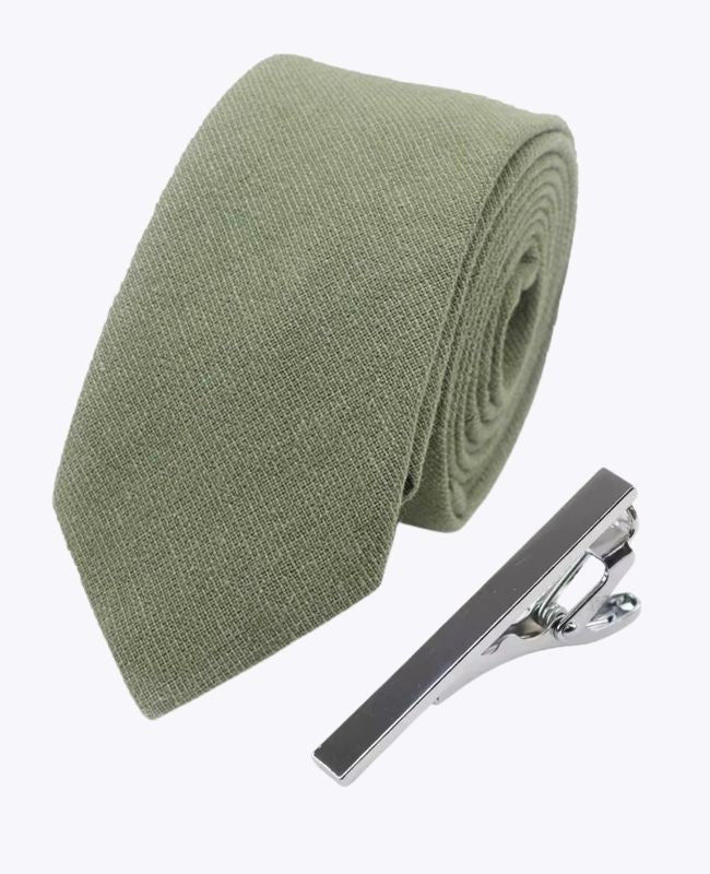 Krawatte + Krawattenklammer Grün n°2 Herren aus Baumwolle «Edgard»