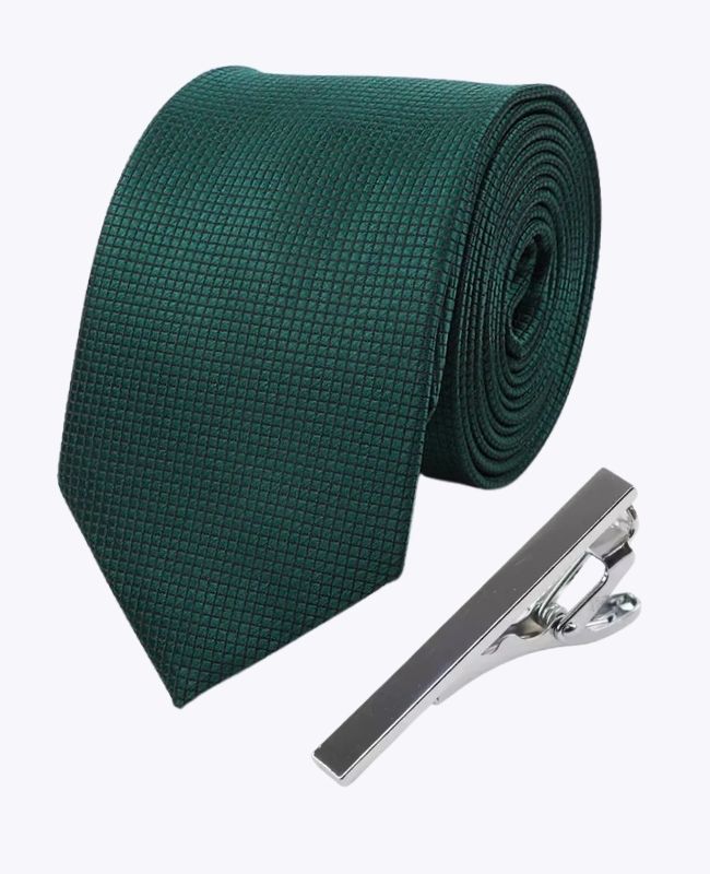 Krawatte + Krawattenklammer Grün n°2 Herren aus Polyester «Martin»