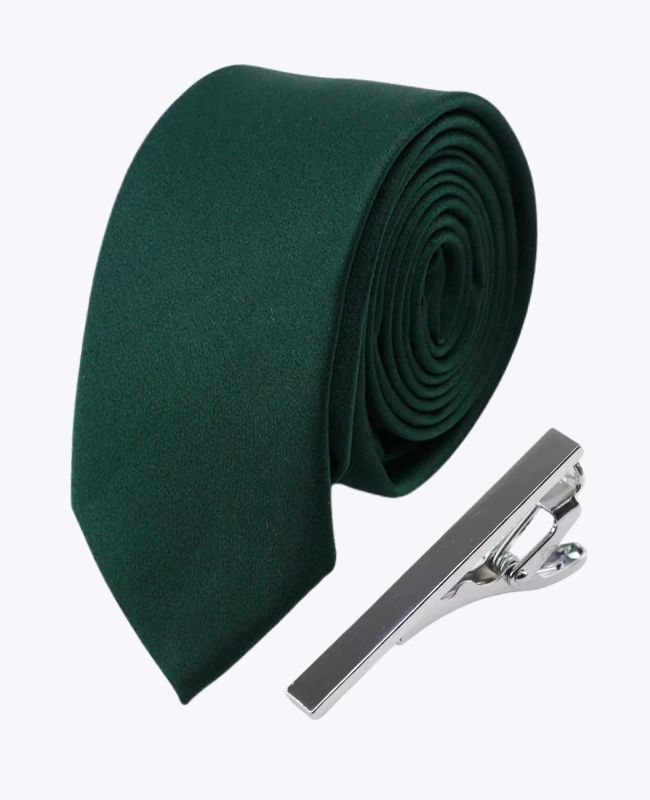 Krawatte + Krawattenklammer Grün n°4 Herren aus Polyester «Anatole»