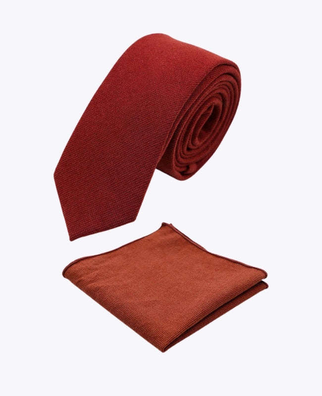 Krawatte + Einstecktuch Terracotta Herren aus Baumwolle «Edgard»