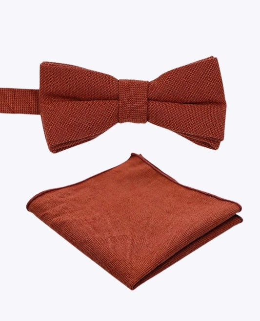 Noeud Papillon Enfant + Pochette de Costume Terracotta en Coton «Edgard»