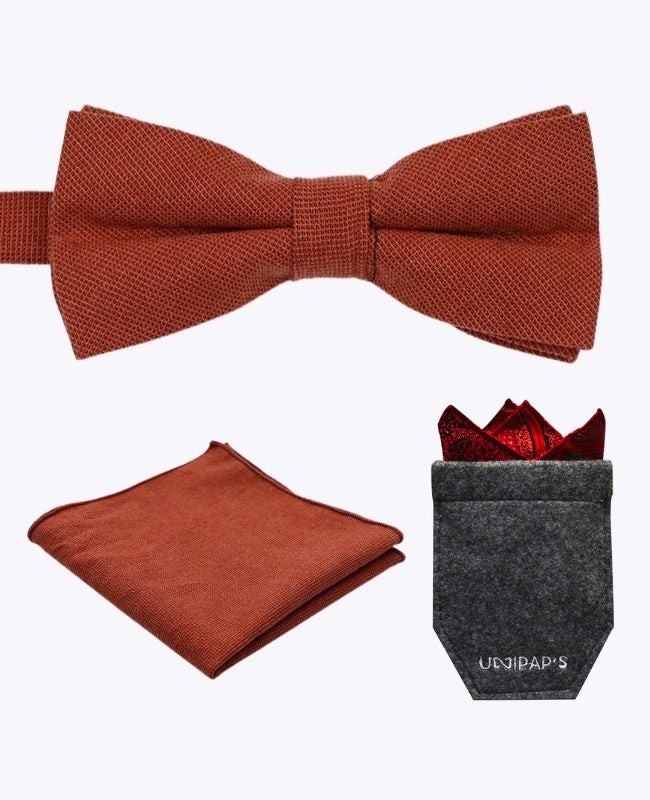Fliege + Einstecktuch + Etui Terracotta Herren aus Baumwolle «Edgard»