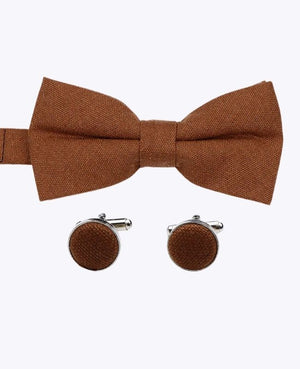 Fliege + Manschettenknöpfe Braun n°1 Herren aus Leinen «Basile»