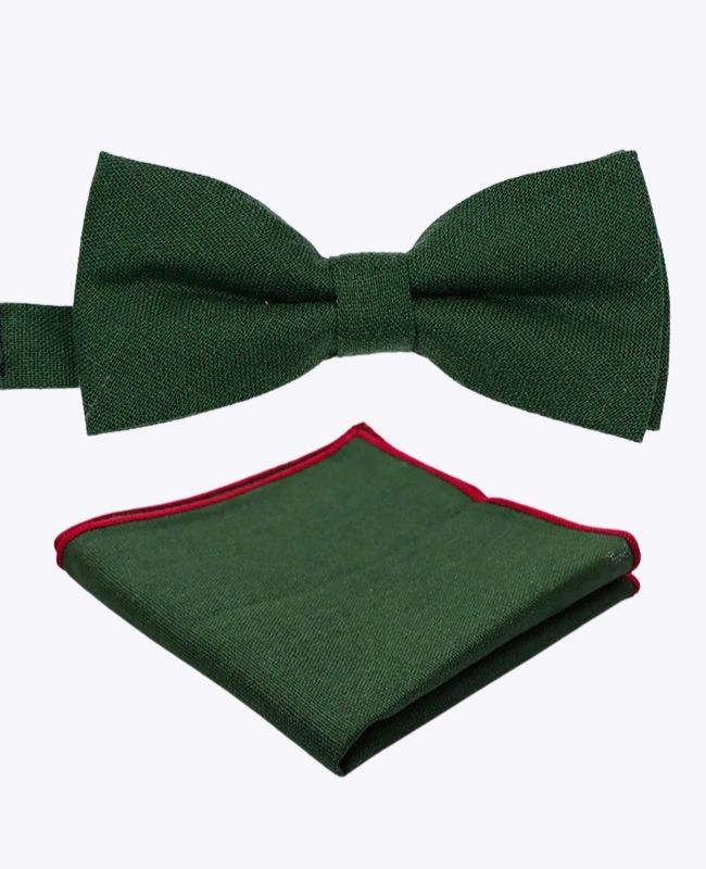 Fliege + Einstecktuch Grün n°2 Herren aus Leinen «Basile»