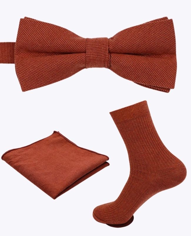 Fliege + Einstecktuch + Socken Terracotta Herren aus Baumwolle «Edgard»