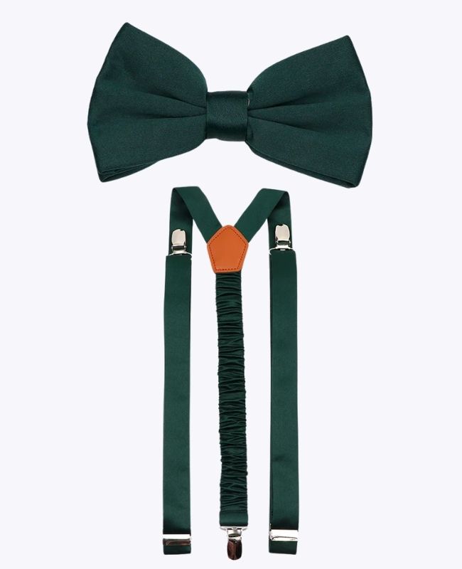 Noeud Papillon + Bretelles Vert n°4 Homme en Polyester «Anatole»