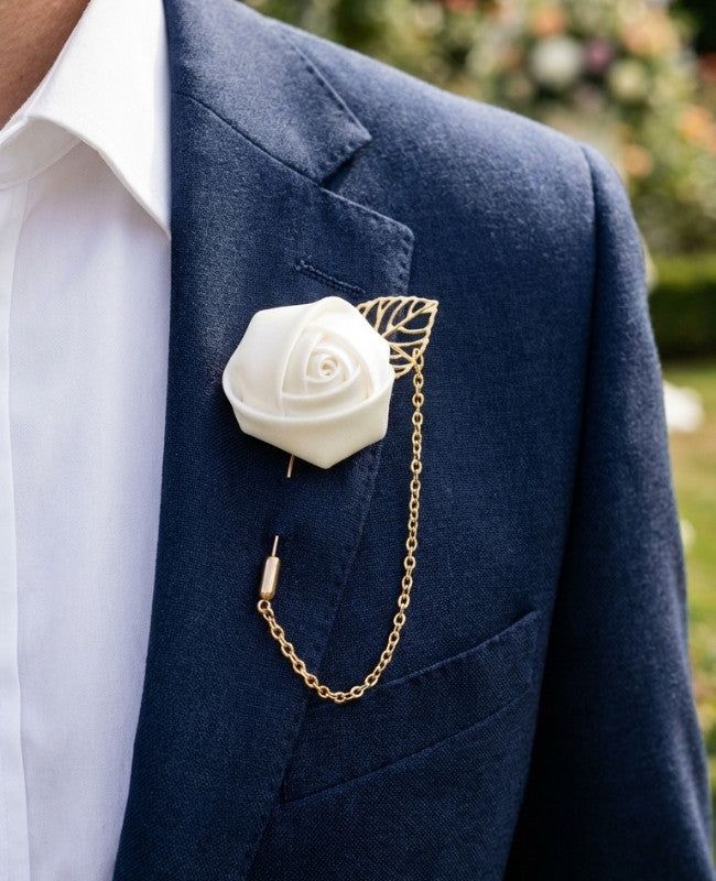 Boutonnière Fleur Blanc Homme «Alfred»