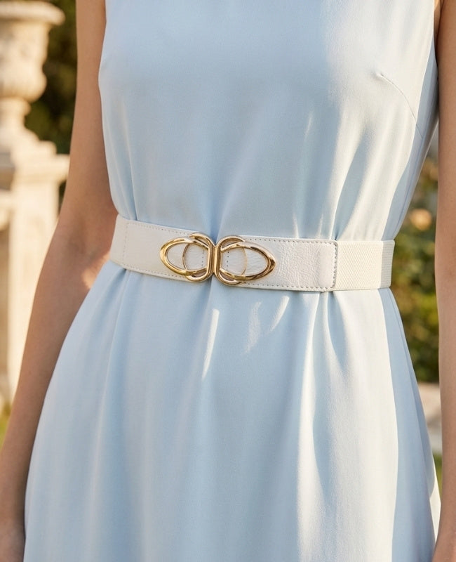 Elastischer Kleidergürtel Weiß Damen Leder "Louise"