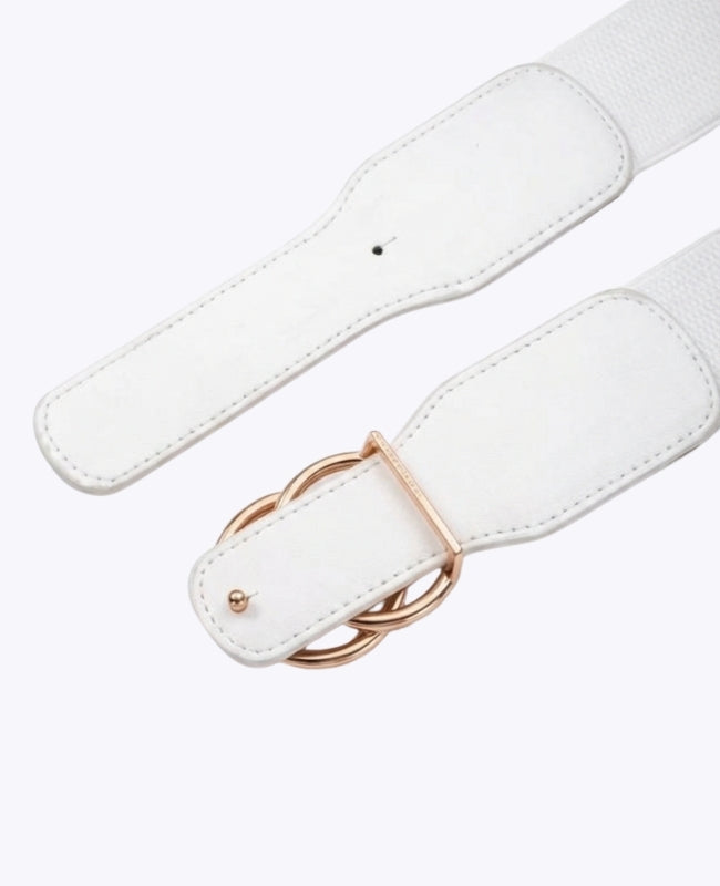 Elastischer Kleidgürtel Weiß Damen Leder "Madeleine"