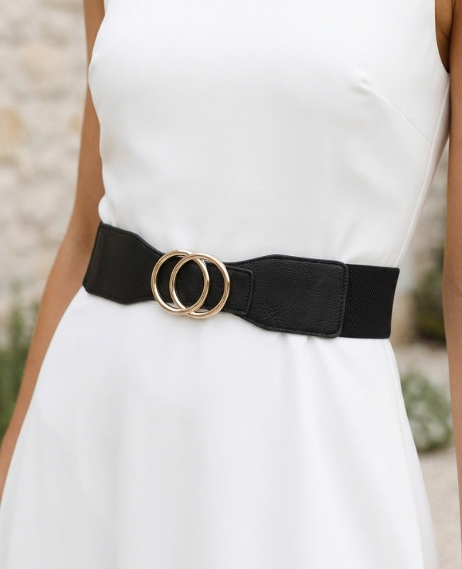 Elastischer Kleidergürtel Schwarz Damen Leder "Madeleine"