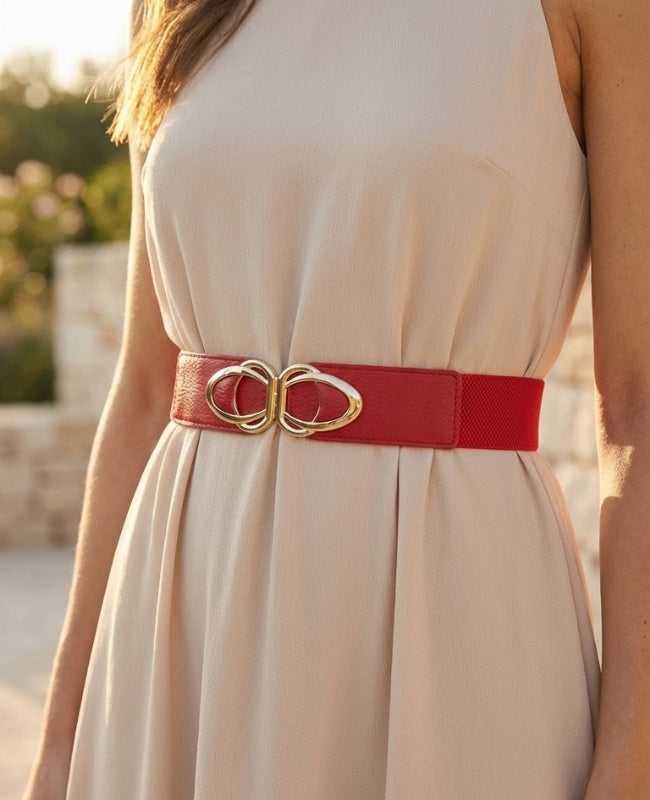 Elastischer Kleidgürtel Rot Damen Leder "Louise"