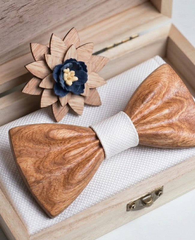 Geschenkbox Fliege Weiß Herren aus Holz „Hippolyte"