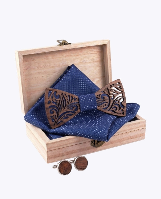 Geschenkbox Herren-Fliege blau aus Holz „Baptiste"