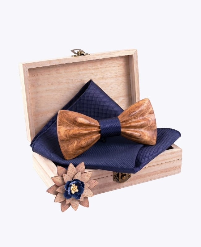 Geschenkbox Fliege Blau Herren aus Holz „Hippolyte"