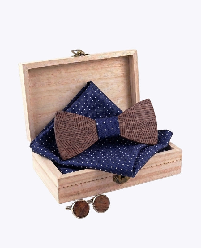 Holzbox Herren-Fliege blau „Léandre"