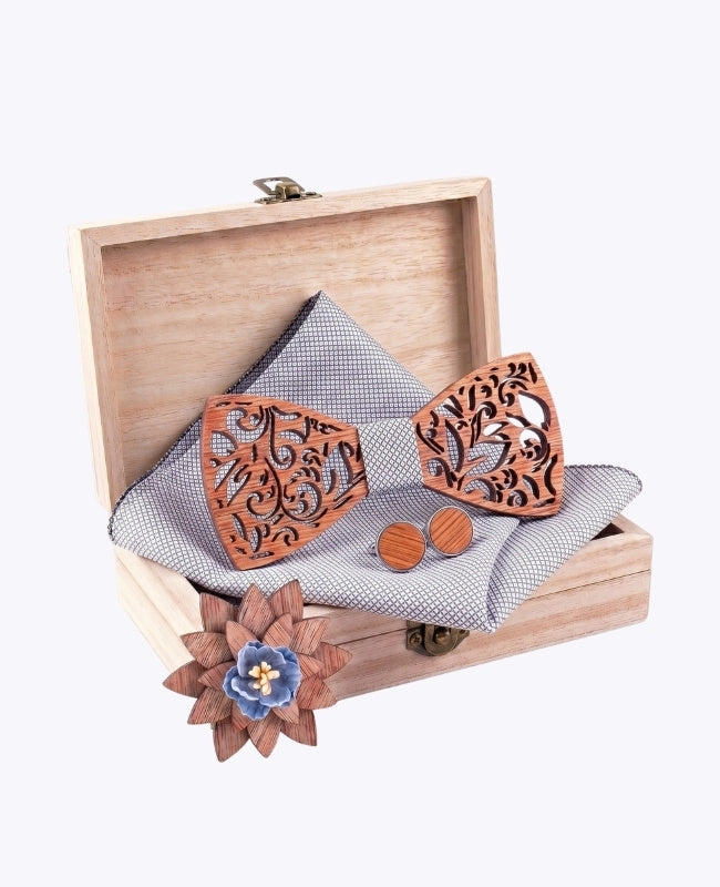 Holz-Geschenkbox Herren-Fliege Grau „Édouard"