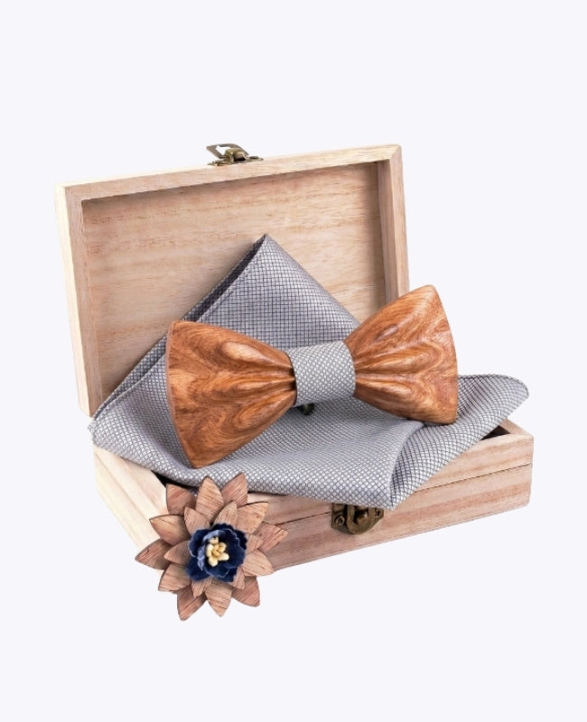 Geschenkbox Fliege Grau Herren aus Holz „Hippolyte"