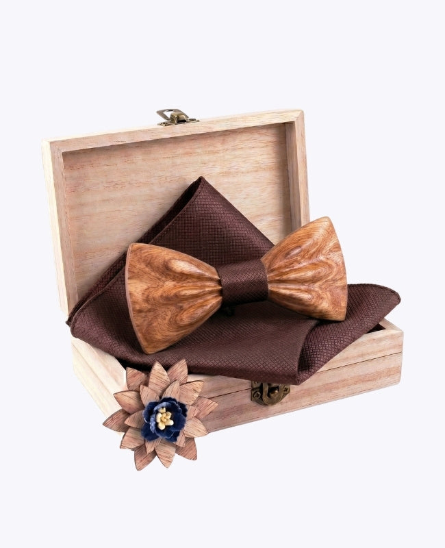 Geschenkset Fliege Braun Herren aus Holz „Hippolyte"