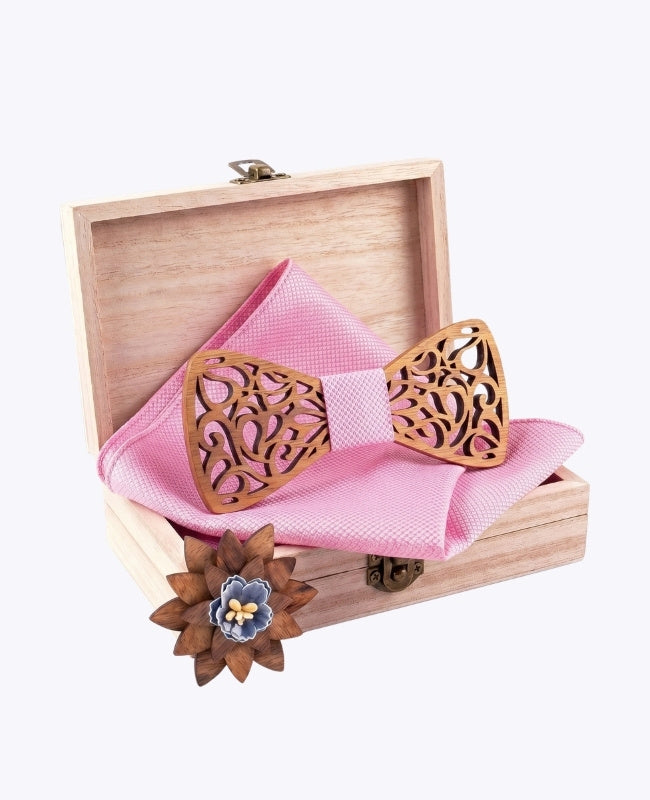 Coffret Noeud Papillon Rose Homme en Bois «Hercule»