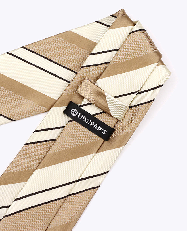 Krawatte Beige n°1 gestreift Herren Polyester «Edmond»
