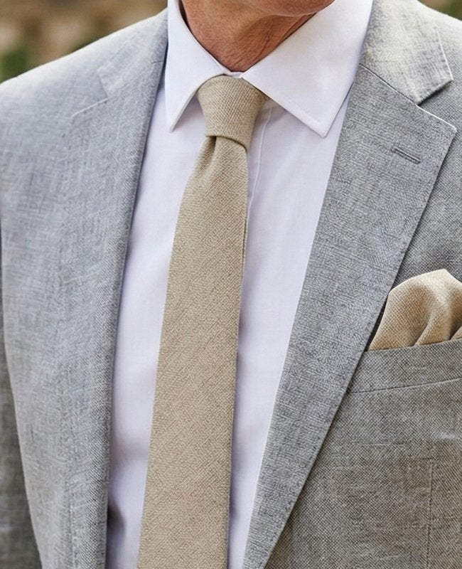 Krawatte Beige Nr. 2 Herren Leinen «Basile»