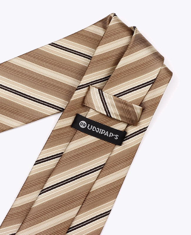 Krawatte Beige n°2 gestreift Herren Polyester «Edmond»