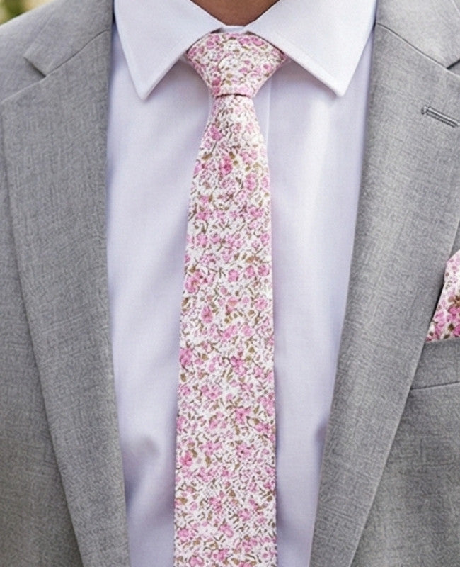 Krawatte Liberty Rosa n°4 Herren Baumwolle «Gaspard»