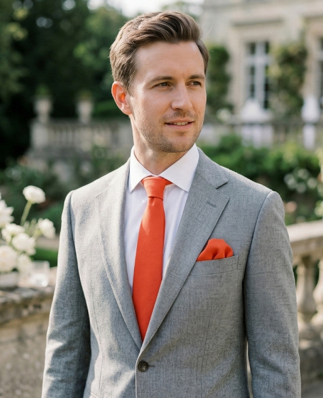 Krawatte Orange n°1 Herren Leinen «Basile»