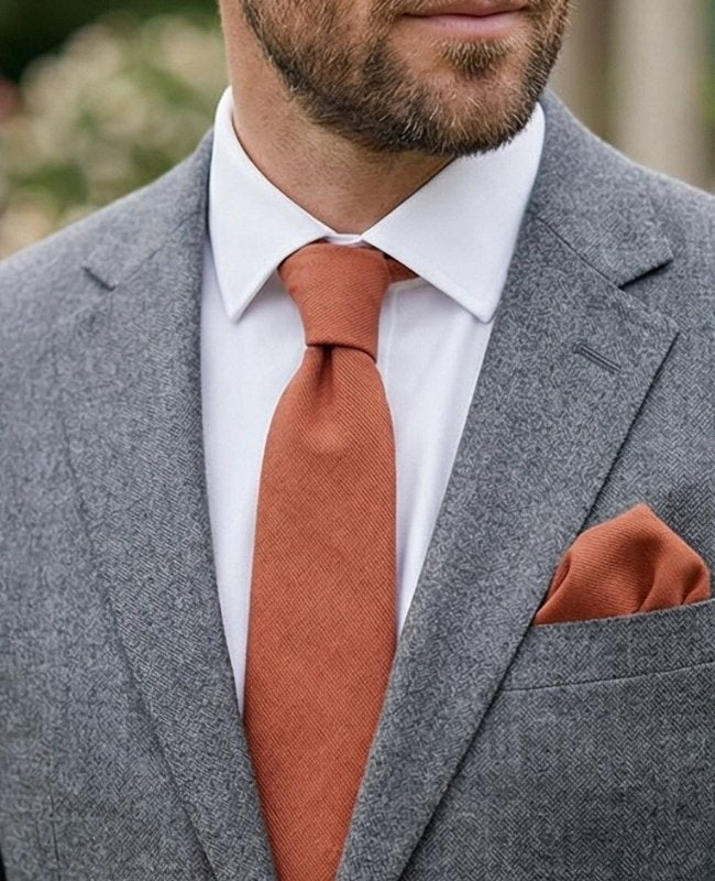 Krawatte Terracotta n°3 Herren in Samt-Optik «Simon»
