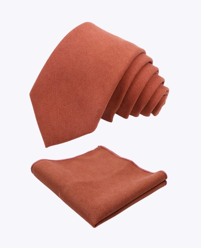 Krawatte + Einstecktuch Terracotta n°3 Herren Samtoptik «Simon»