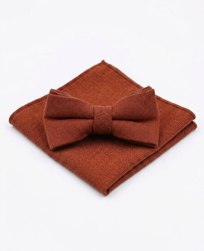 Fliege Kinder + Einstecktuch Terrakotta aus Baumwolle „Edgard"