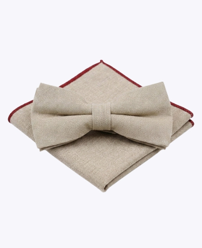 Fliege + Einstecktuch Beige Nr.2 Herren aus Leinen „Basile"