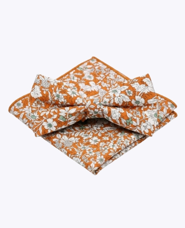 Fliege + Einstecktuch Liberty Orange Herren aus Baumwolle „Clovis"