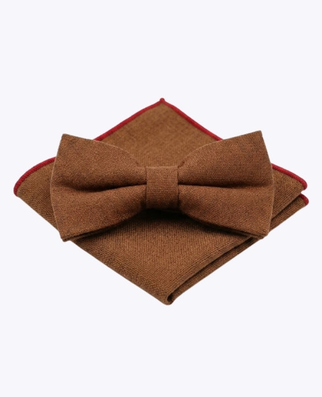 Fliege + Einstecktuch Braun Nr.1 Herren aus Leinen „Basile"