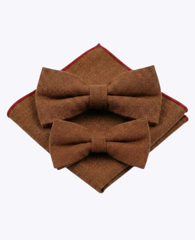 Fliegen Braun Nr.1 Vater & Sohn + Einstecktuch aus Leinen „Basile"