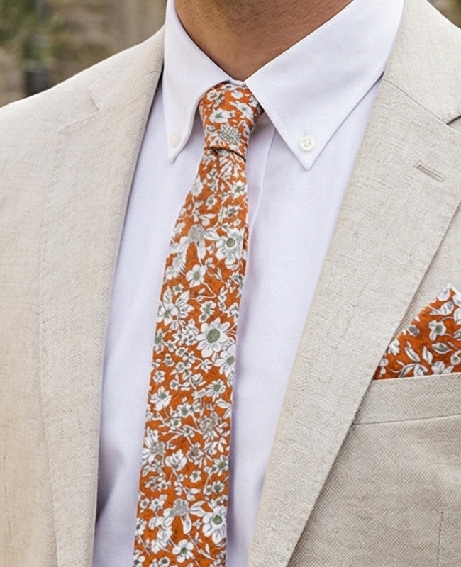 Krawatte Liberty Orange Herren Baumwolle «Clovis»