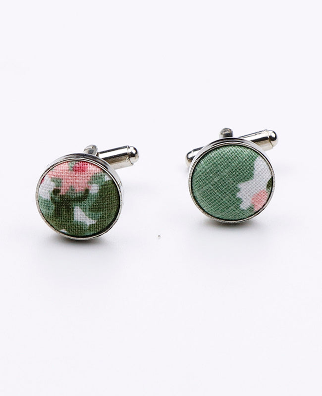 Boutons de Manchette Liberty Vert n°3 en Coton | Gaspard - Unipap's